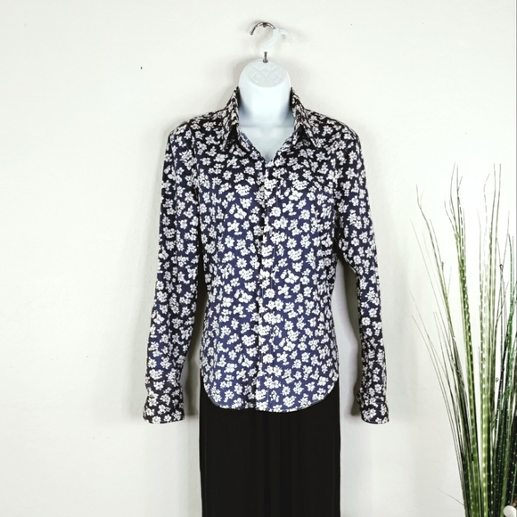 Ralph Lauren Tops - Ralph Lauren Floral Print Button Down Shirt Blue White Long Sleeve